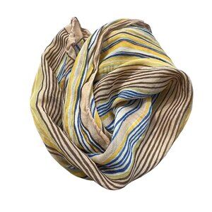 Triple Sheer Stripe Rectangle Scarf Lightweight Rayon Multicolor Wrap Yellow